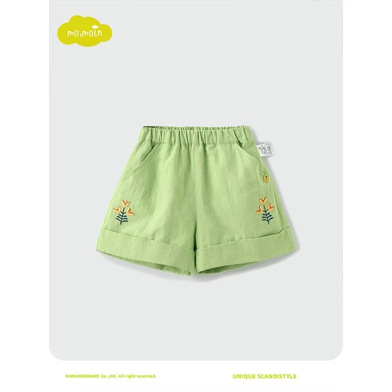 QBG32 - Quần short MM màu xanh lá thêu hoa bé gái size 90-110
