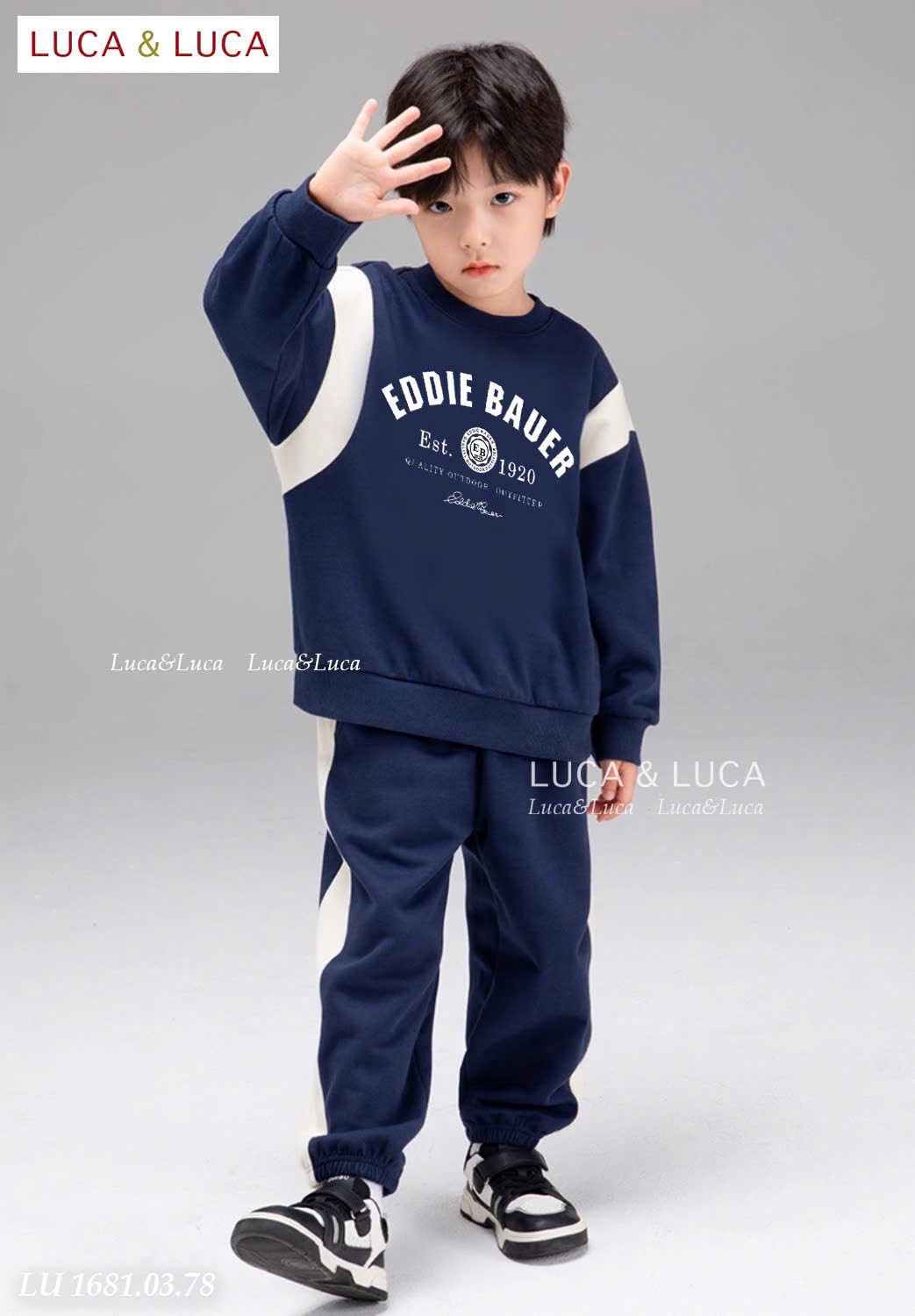Lu 1681 - Bộ nỉ hai da Luca phối tay Eddie Bauer 2 màu bé trai size 2-12y