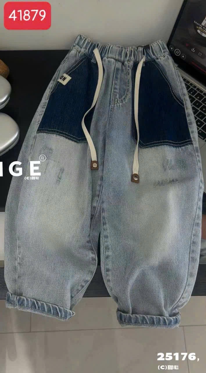 25176 - Quần jean Baggy màu xanh túi xanh đậm cho bé size 110-150