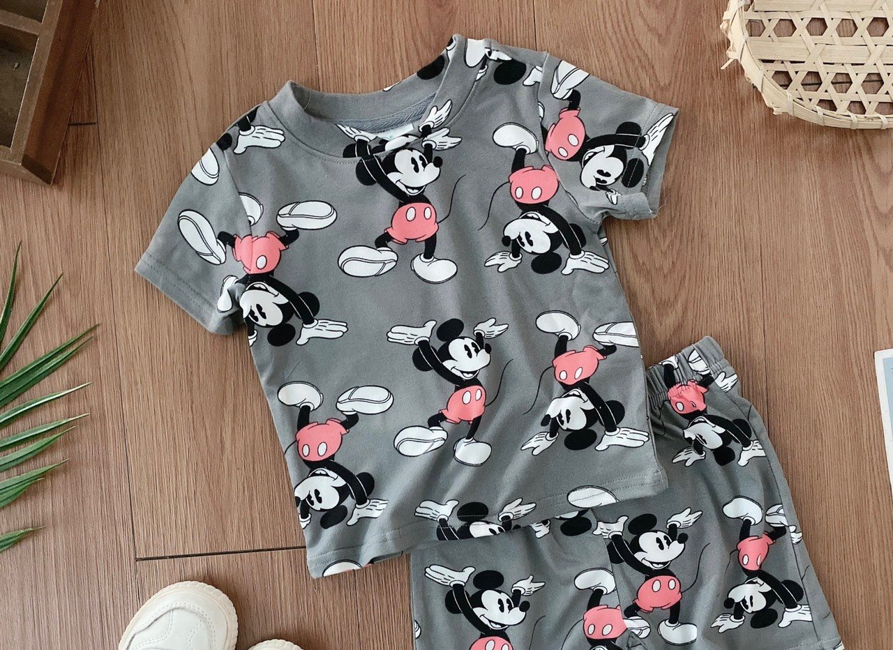 Bộ thun Disney hình mickey 2 màu ghi / cam size 12m - 5y