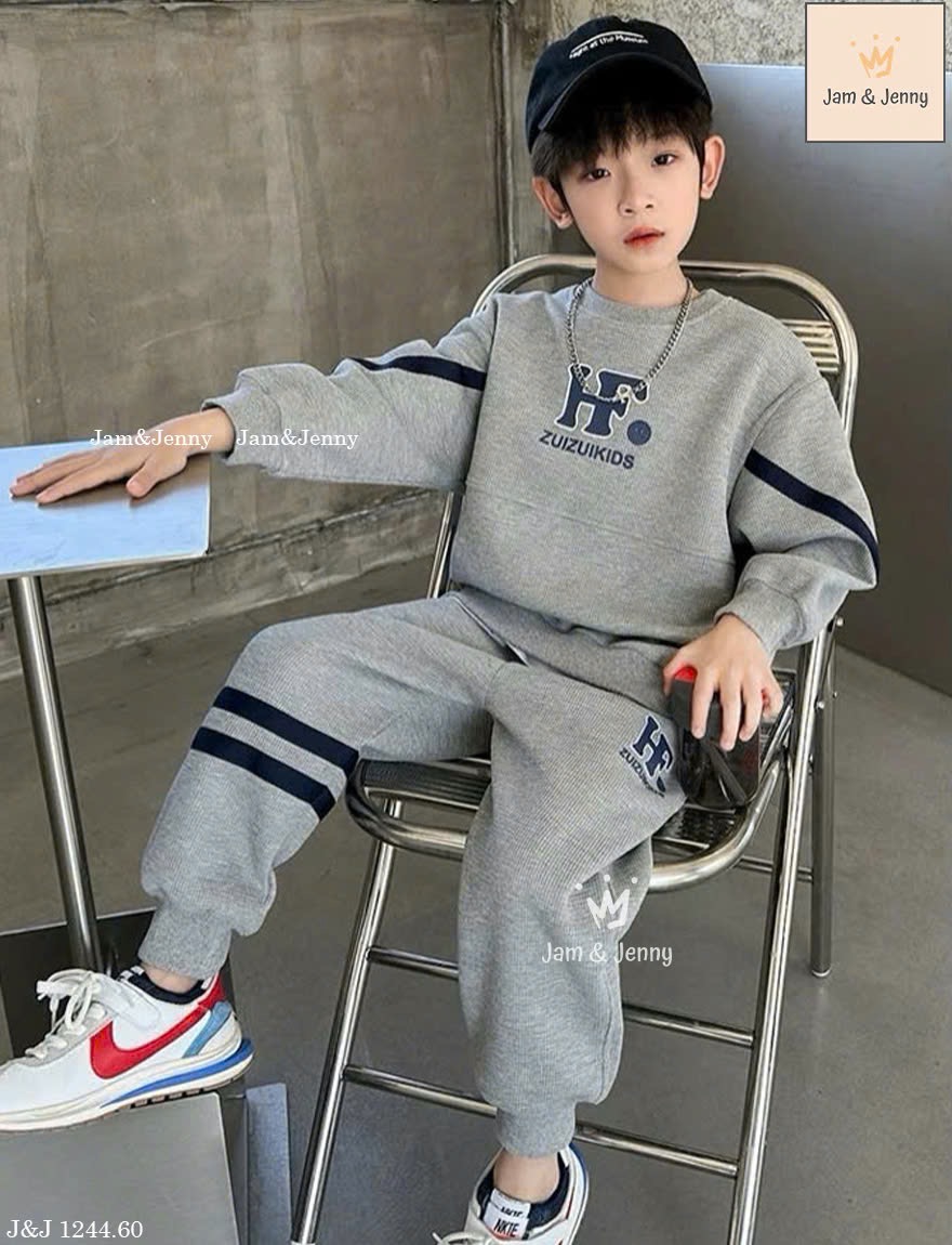 JJ 1244 - Bộ nỉ Jam Jenny bé trai màu ghi HF size 2-12y