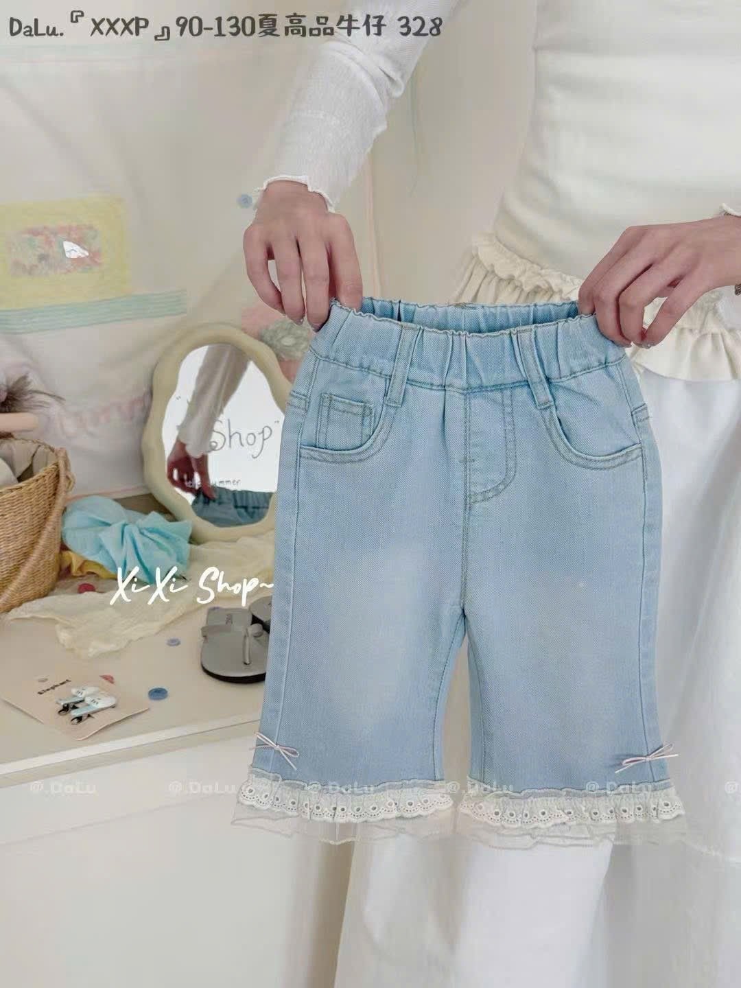 Quần jean mềm QC dáng lửng nhiều màu cho bé gái size 90-130