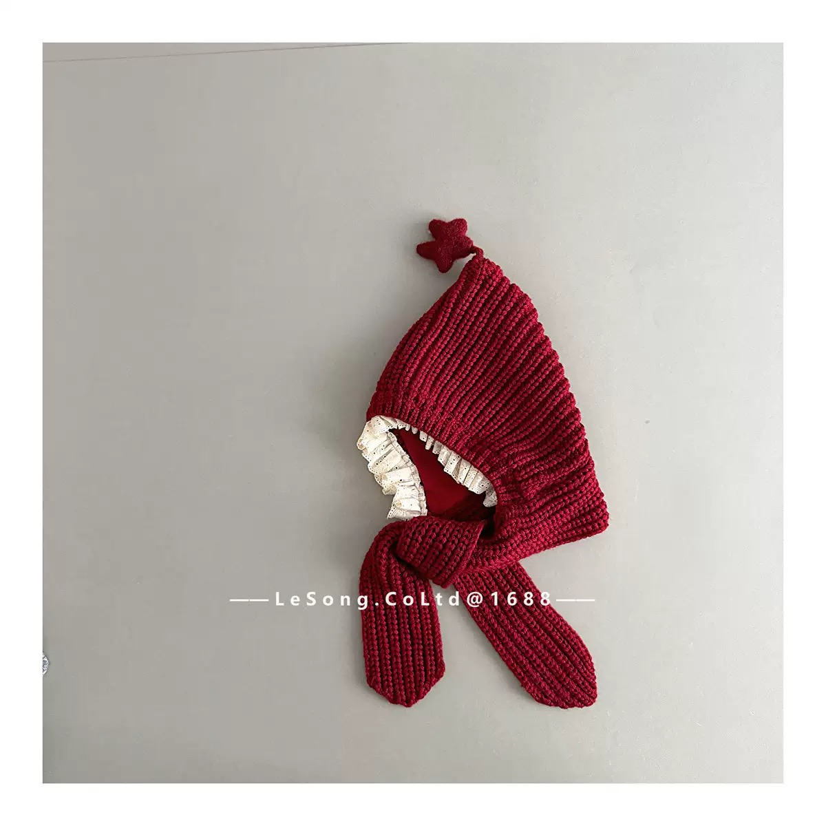 Mũ len chóp đính ngôi sao viền bèo liền khăn nhiều màu cho bé size 2-5y