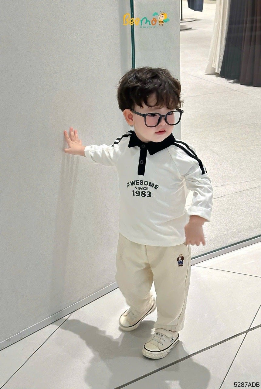 Áo polo cổ đức Beemo phối chữ Awesome 3 màu cho bé trai size 1-6y