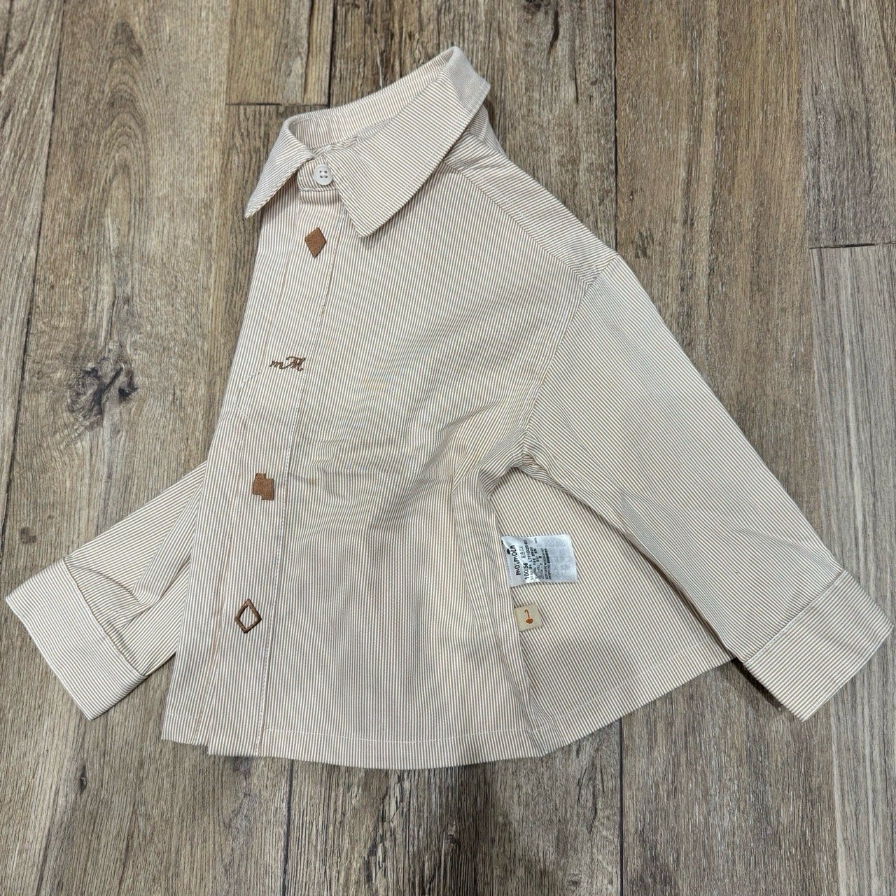 Áo sơ mi MM xuất Hàn kẻ sọc nâu be cho bé trai size 100-120