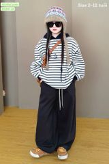 M5597 - Bộ Mia Kids áo kẻ ngang + quần nỉ ống suông màu đen bé gái size 2-12y