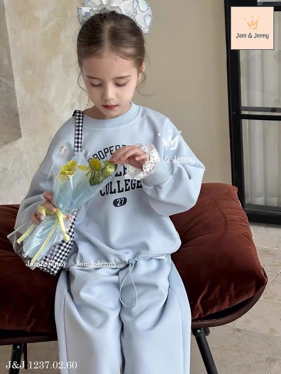 JJ 1237 - Bộ nỉ da cá mỏng Jam & Jenny 2 màu hồng/xanh bé gái size 2-12y