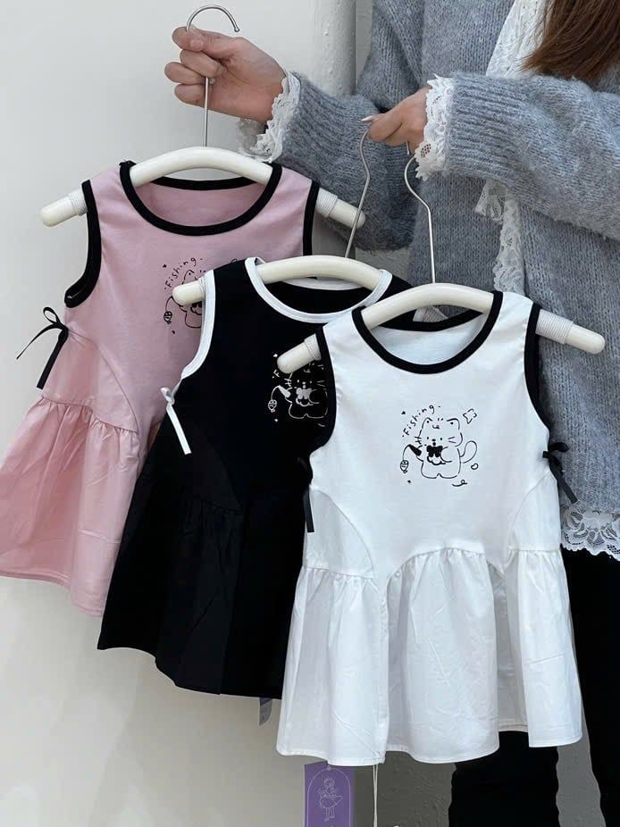 V00016 - Váy Xinyue cotton phối chân kaki in hình mèo 3 màu bé gái size 90-130