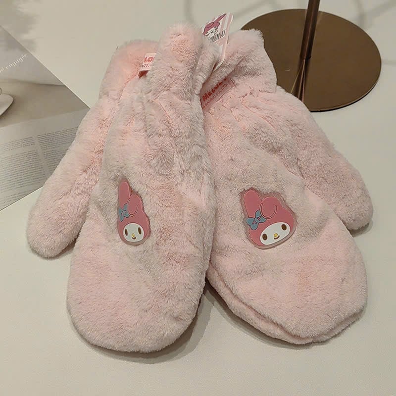 Găng tay lông chụp ngón hoạ tiết Kuromi, Melody, Cinnamoroll bé gái dòng đại size 8-14y