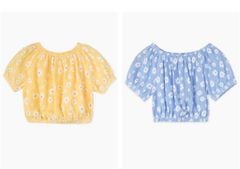 Áo croptop trễ vai bo chun hoa xanh/vàng BG