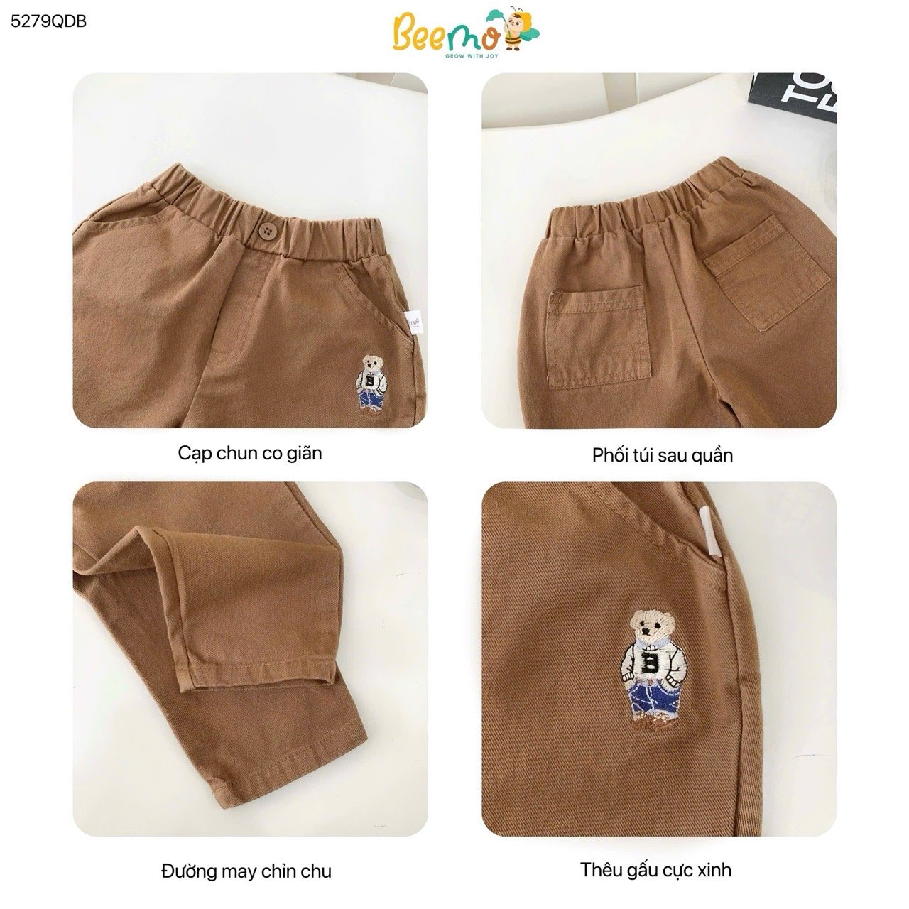 Quần dài kaki in gấu Beemo cho bé size 1-6y