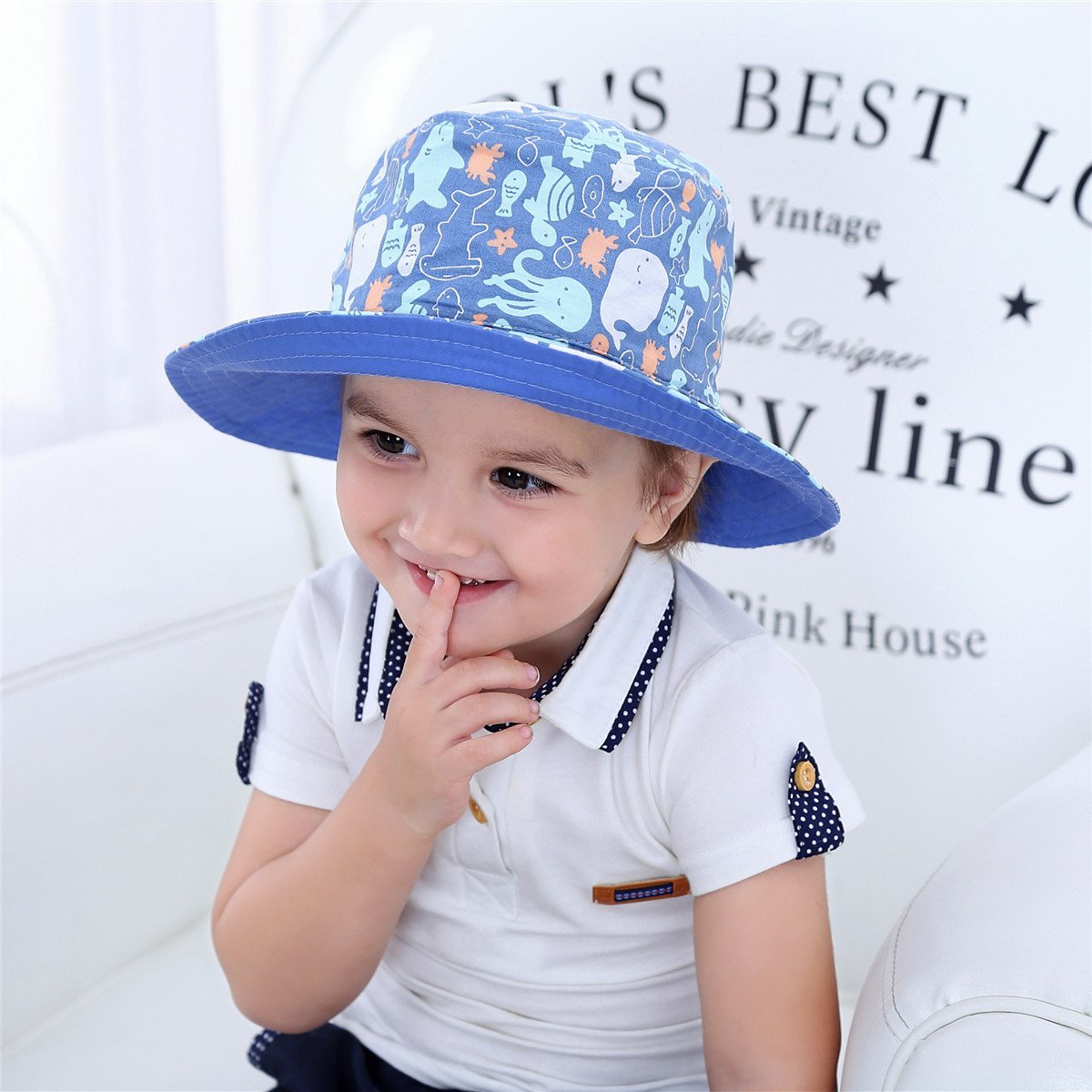 Mũ vải vành Miller BT - xanh động vật biển