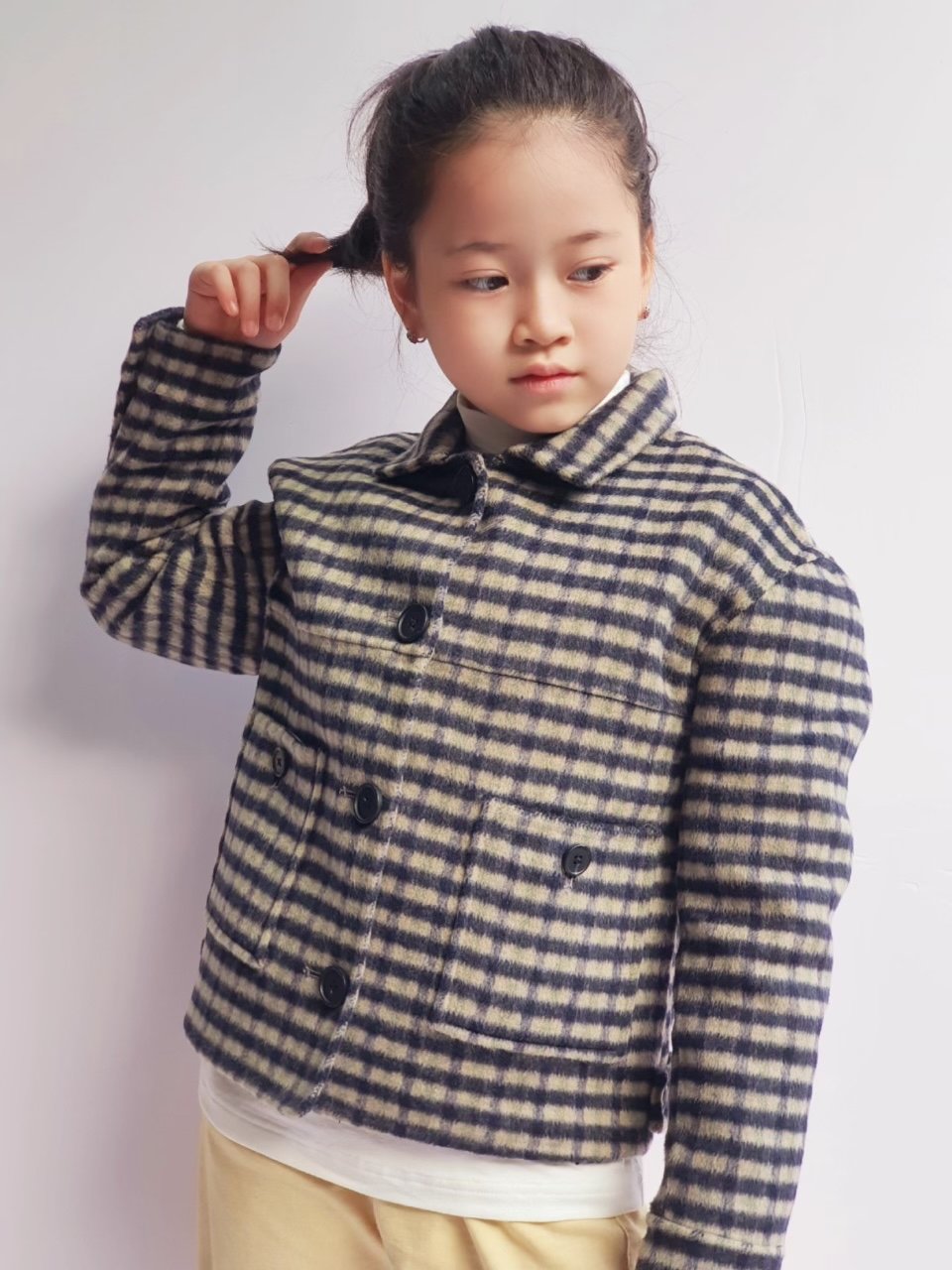 Áo dạ lông cừu khâu tay 2 màu kẻ size 140 / 150