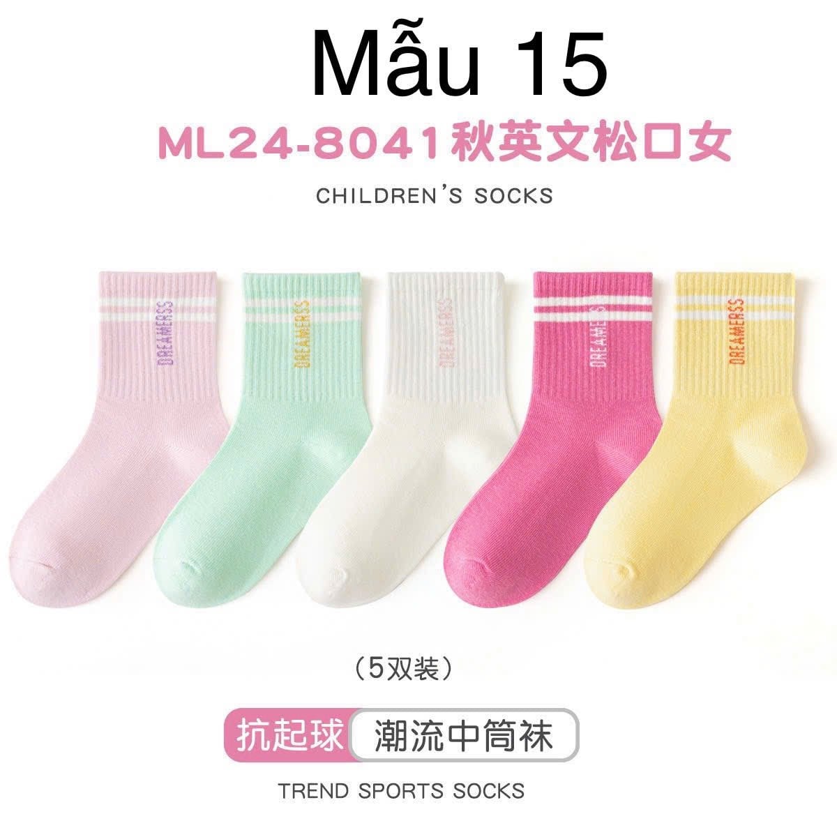 2024 - Set 5 tất Minliu Kids Socks nhiều hình Bé Gái size S - XL ( 2 - 15y )