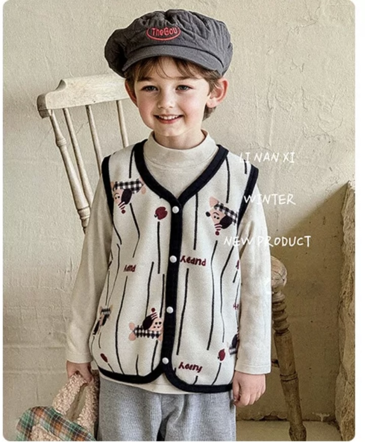 88282 - Áo gile nỉ LNX nhiều hình cho bé size 90 - 140