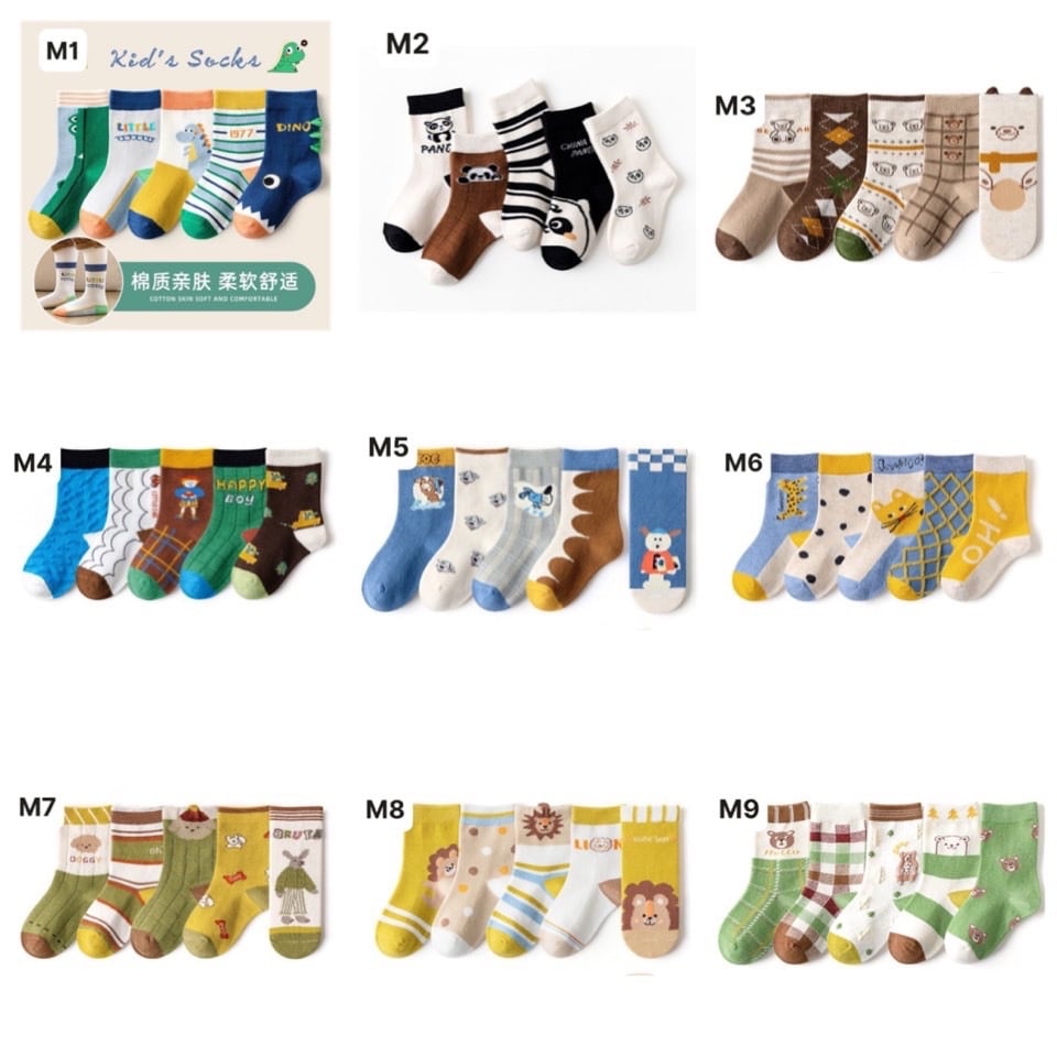 Set 5 tất Kids Socks 17 màu Bé Trai