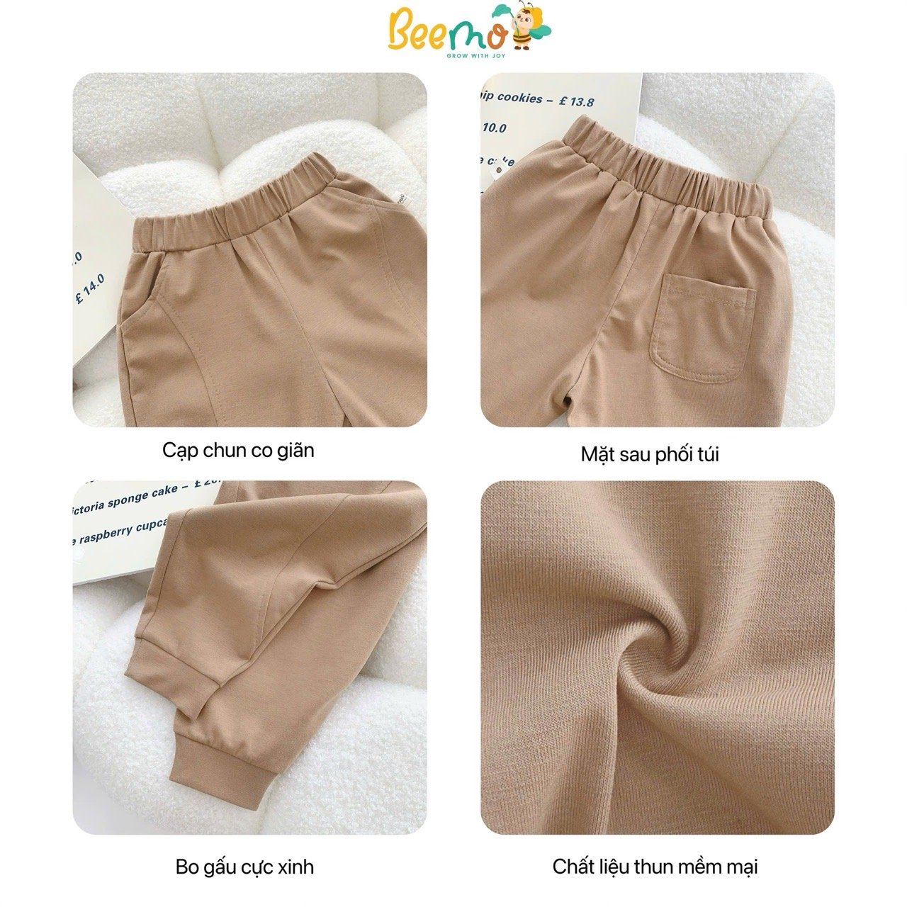 Quần cotton bo gấu Beemo đường viền cho bé size 1-6y