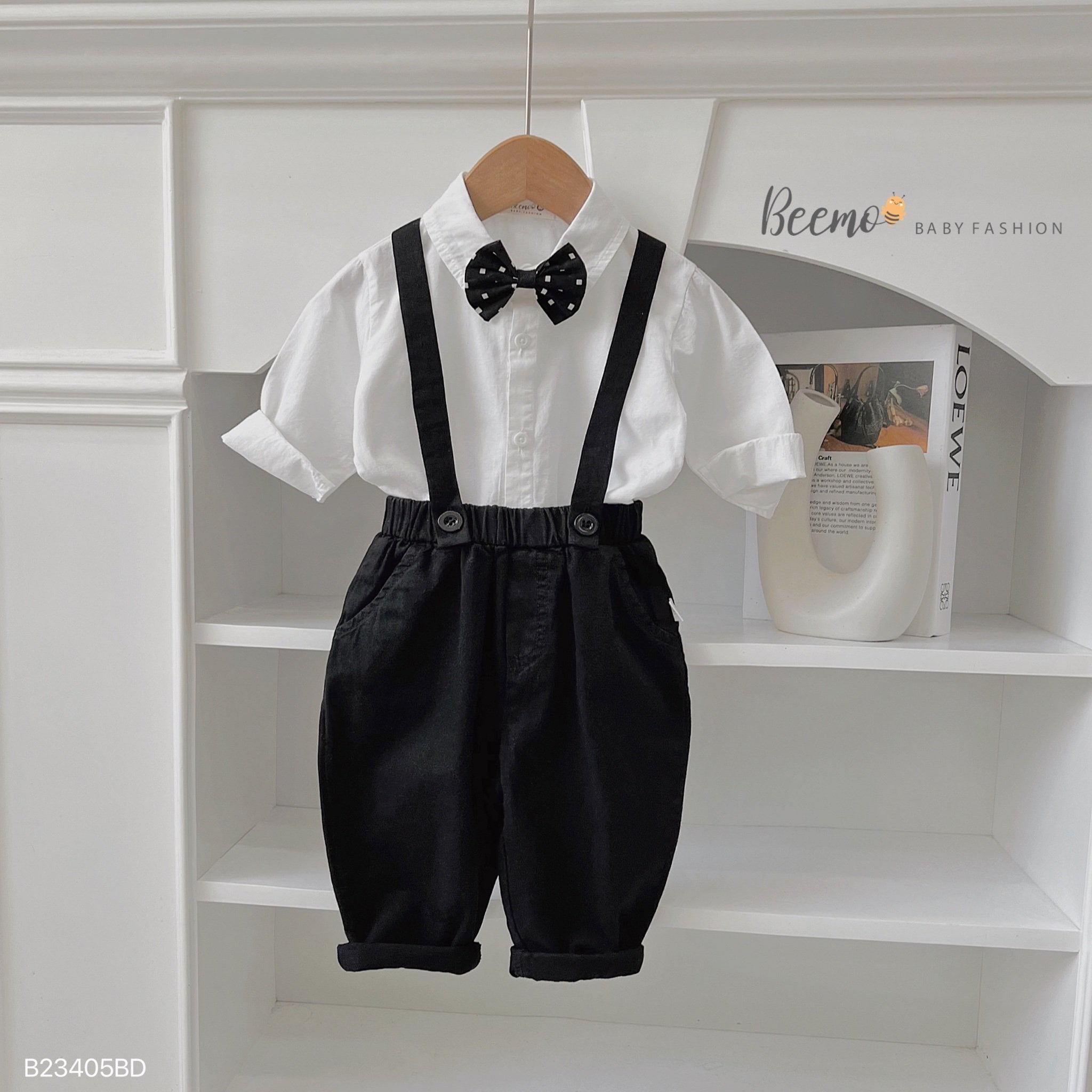 Bộ sơ mi công tử kèm nơ Beemo 2 màu nâu / đen size 80 - 130