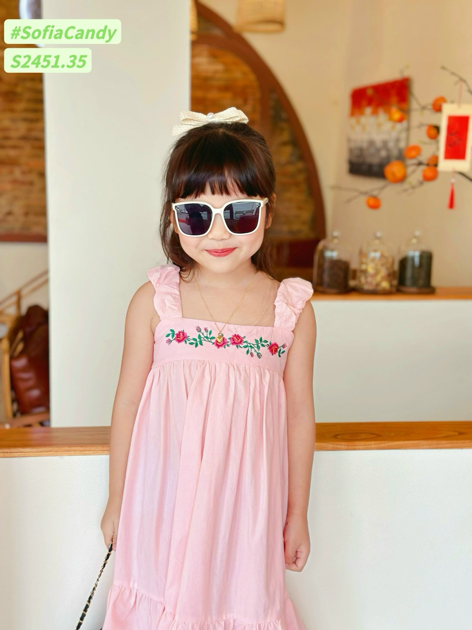 Váy thô Sofia Candy hai dây thêu hoa ngực nhiều màu size 1-10y