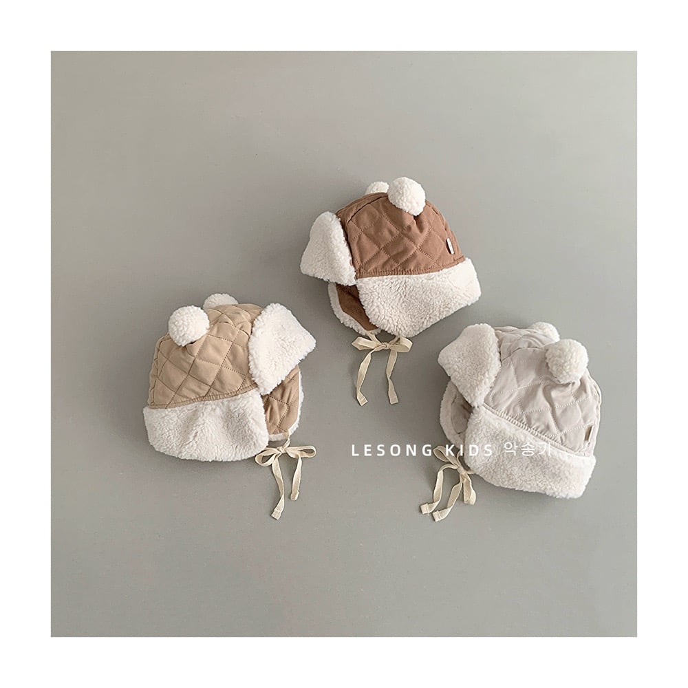 Mũ phi công chần bông tai gấu nhiều màu cho bé size 6m-2y