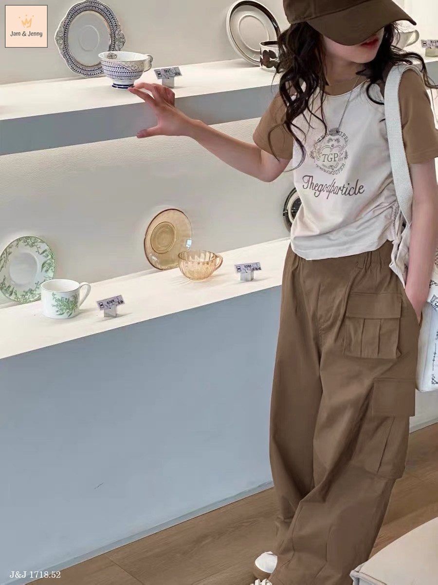 Bộ Jam & Jenny áo tay phối nâu quần nâu size 3-12y
