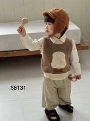 88131 - Set 3ct QC áo sơ mi + gile len + quần kaki bé trai size 90-130