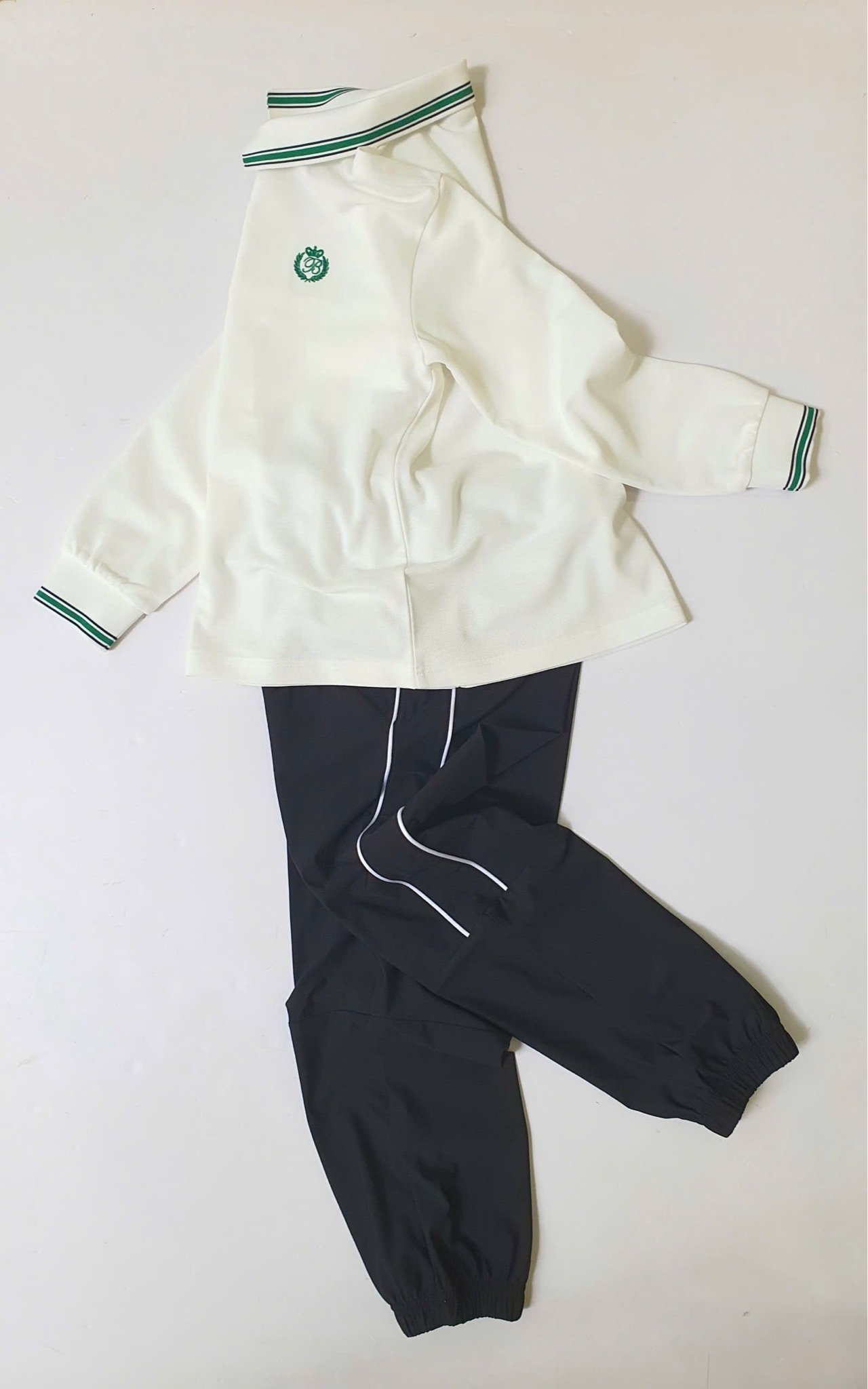 Bộ Polo cổ đức Beemon dài tay 3 màu trắng / be / navy cho bé size 120 - 160