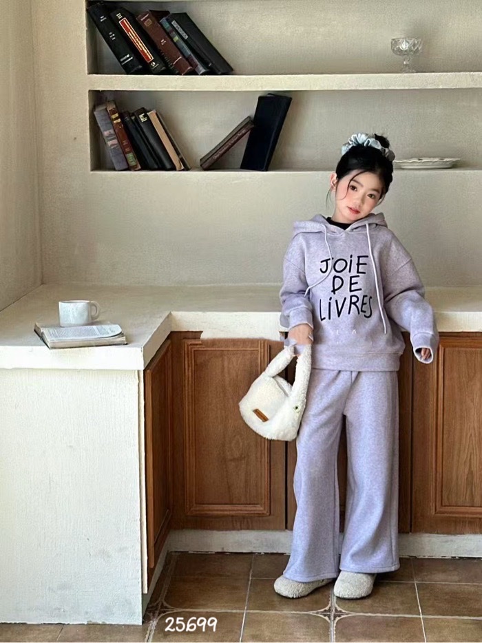 25559 - Bộ nỉ hoodie QCCC có lót đại hàn 2 màu ghi/tím cho bé size 120-160