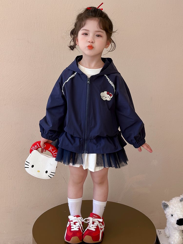 K2926 - Áo khoác gió QC Uceekids kitty màu navy chân ren bé gái size 90-130