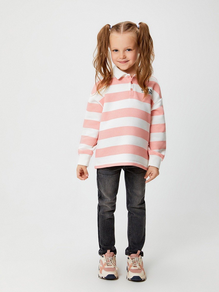 Áo nỉ bông polo 2 màu kẻ vàng trắng / kẻ hồng trắng size 98 - 158