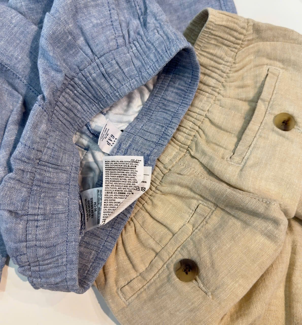 Quần dài linen xuất dư xịn Baby G.A.P 2 màu be / xanh size 1 -5y