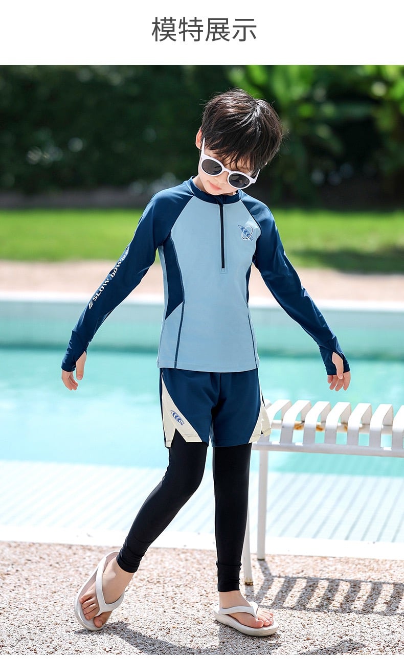 1166 - Bộ bơi YUKE dài tay, quần dài chống nắng bé trai size XL-6XL