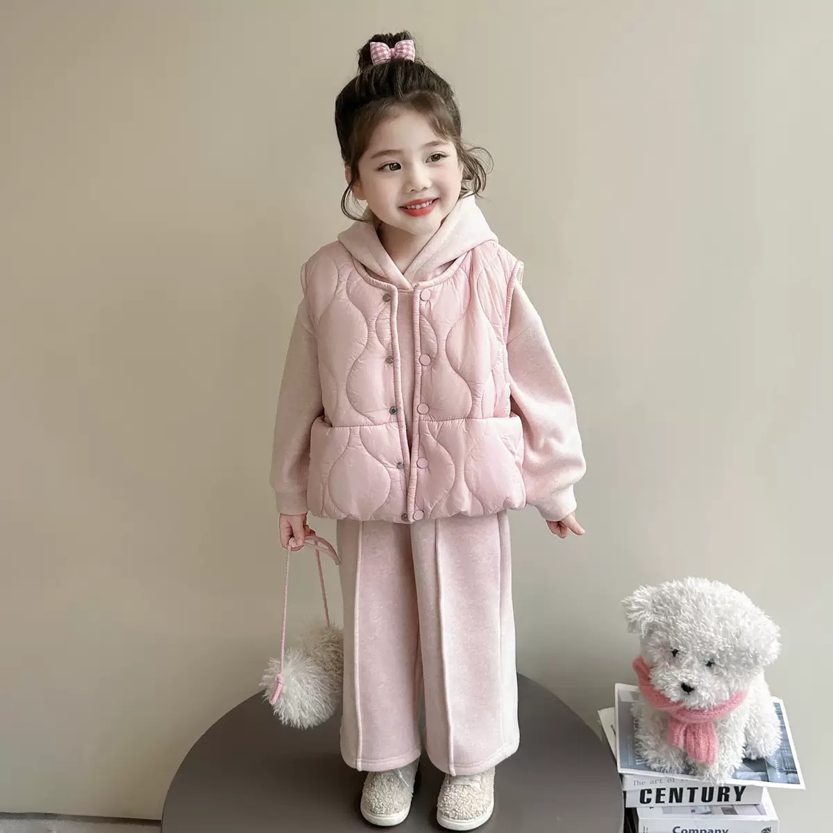 51056 - Set 3ct Roubao bộ nỉ hoodie + gile phao bé gái size 90-130