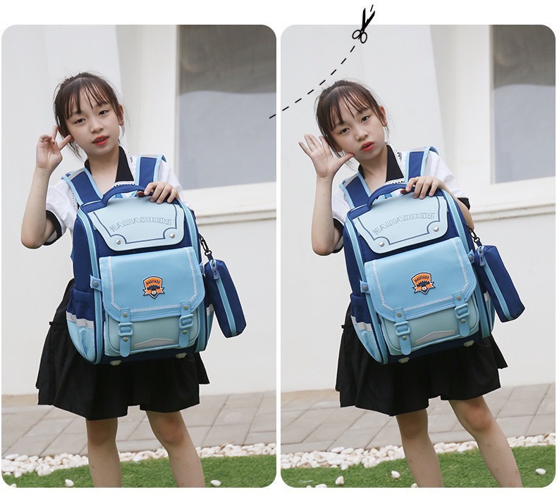 Balo, cặp sách chống gù siêu nhẹ chống thấm Naijadi Kids phối da nhiều màu BTBG tặng kèm hộp bút