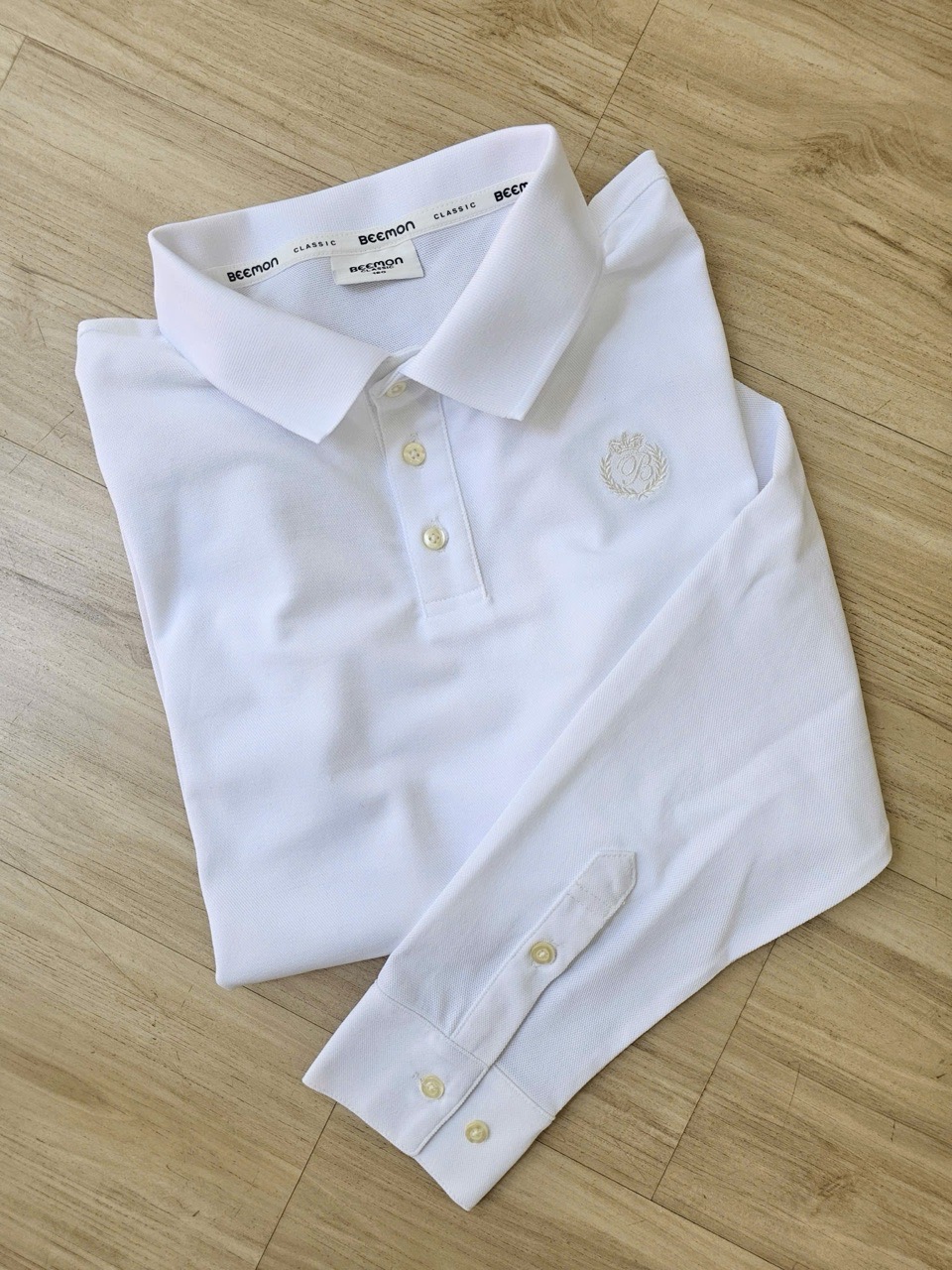 BM2508TS03 - Áo polo Beemon trắng cổ đức dài tay cho bé size 120-160