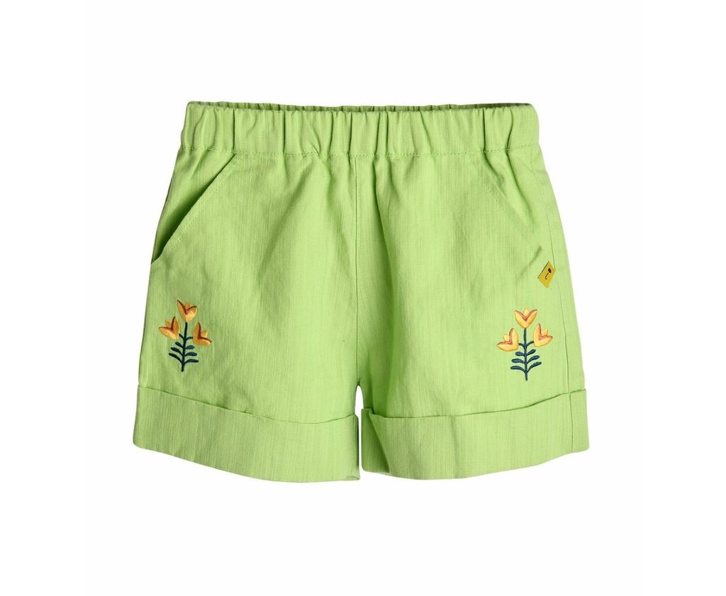 QBG32 - Quần short MM màu xanh lá thêu hoa bé gái size 90-110