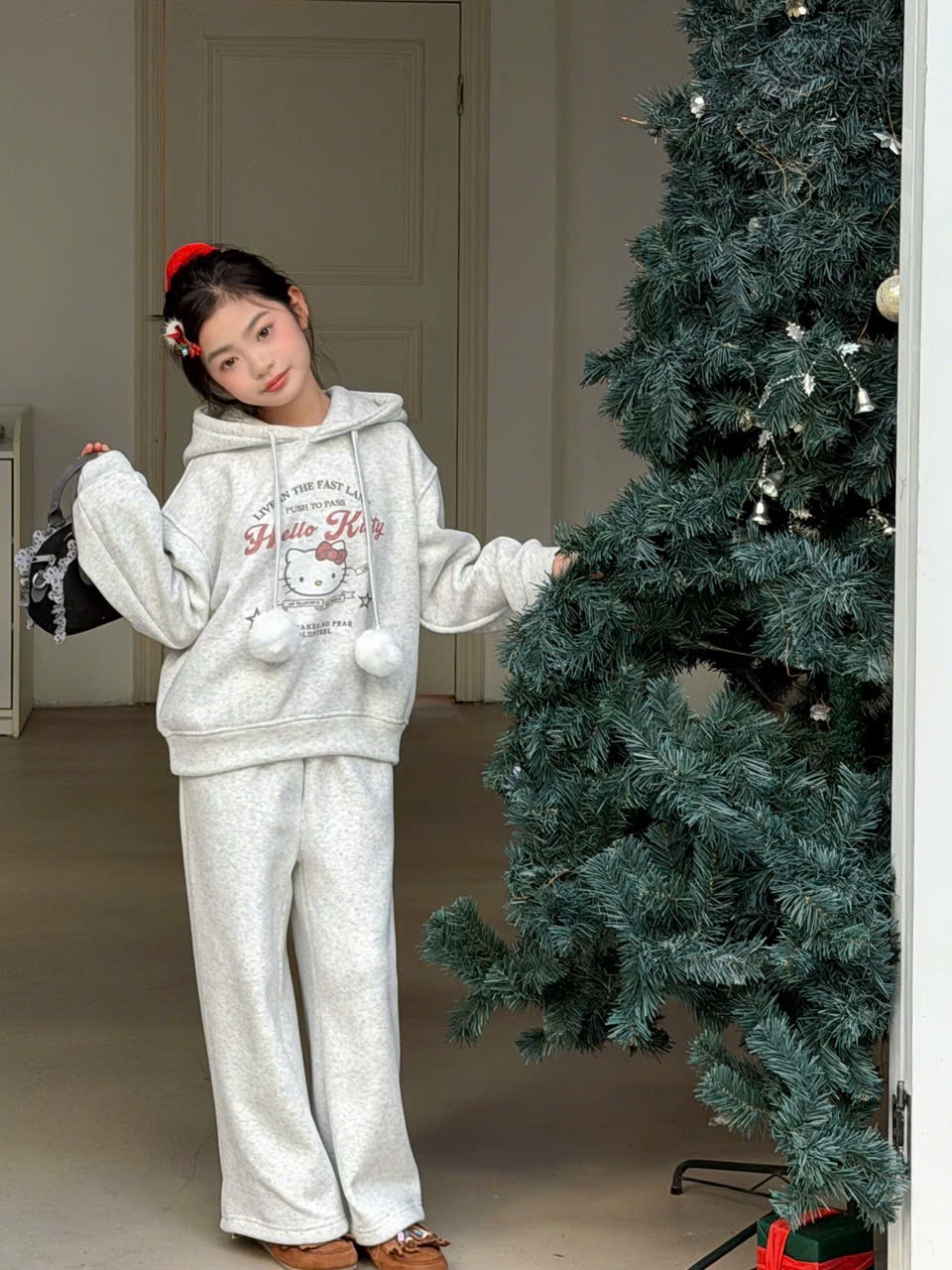 25603 - Bộ nỉ lót nỉ đại hàn QCCC áo hoodie kèm cục bông 3 màu cho bé size 120-160