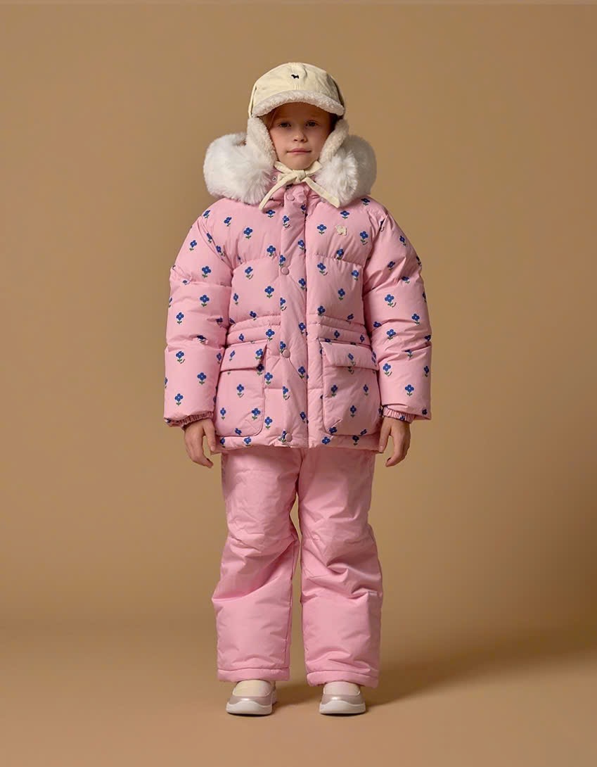 QBT01 - Quần phao lót nỉ đi tuyết BD 2 màu xanh/hồng cho bé size 100-165