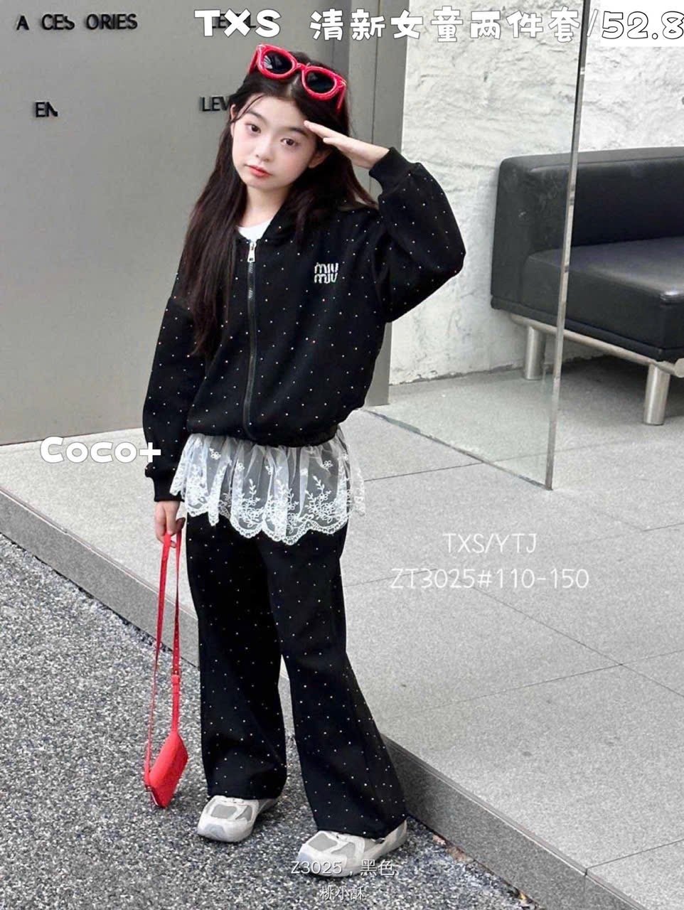 ZT3025 - Bộ nỉ QC Miu Miu màu đen bé gái size 110-150