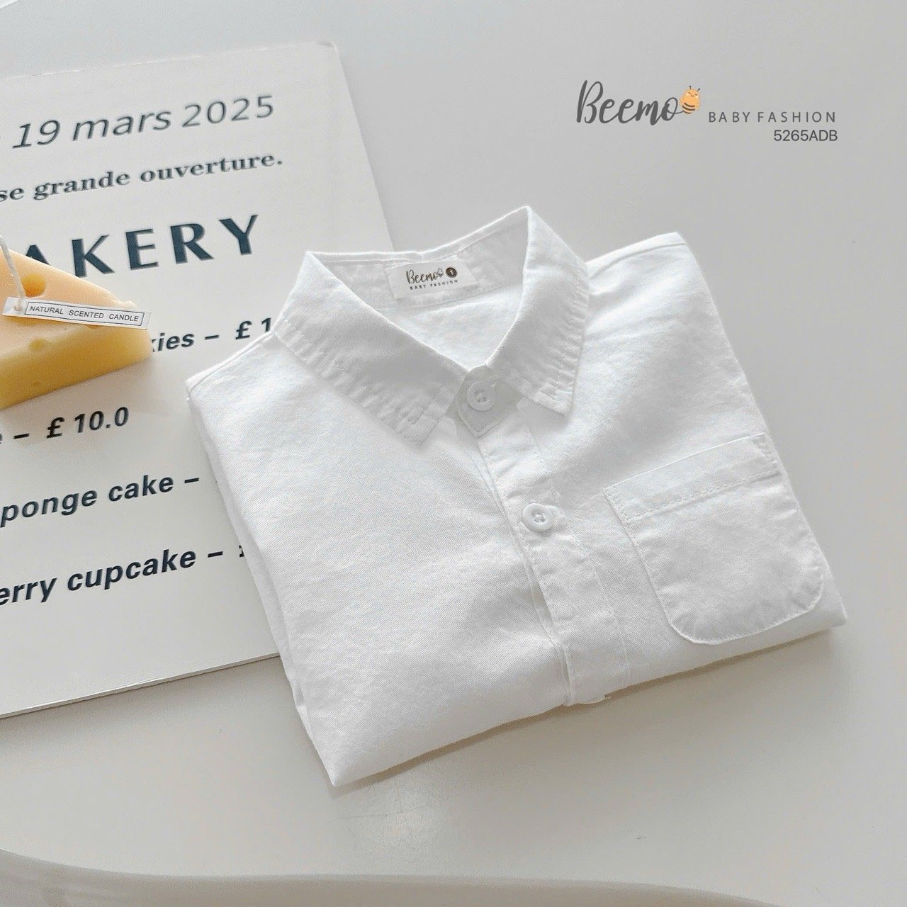 Áo sơ mi Beemo cổ đức màu trắng cho bé trai size 1-6y