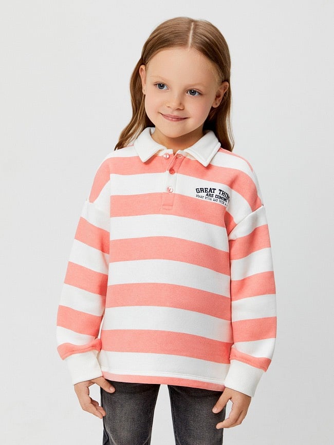 Áo nỉ bông polo 2 màu kẻ vàng trắng / kẻ hồng trắng size 98 - 158