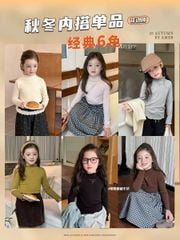 Áo cổ bèo AMBB vải thun giữ nhiệt in chữ bé gái size 90-170