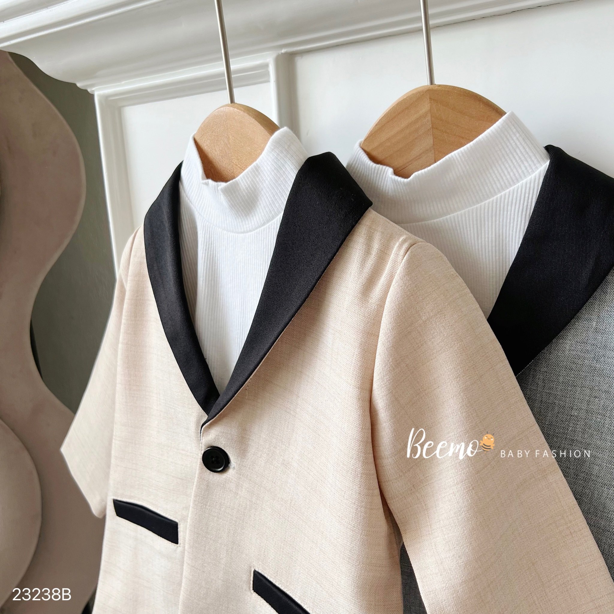 Bộ vest Beemo phối cổ phối viền túi đen 2 màu size 80 - 130