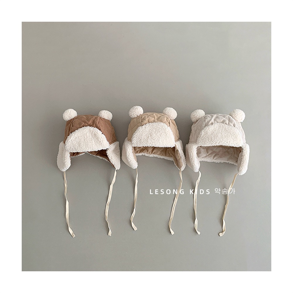 Mũ phi công chần bông tai gấu nhiều màu cho bé size 6m-2y