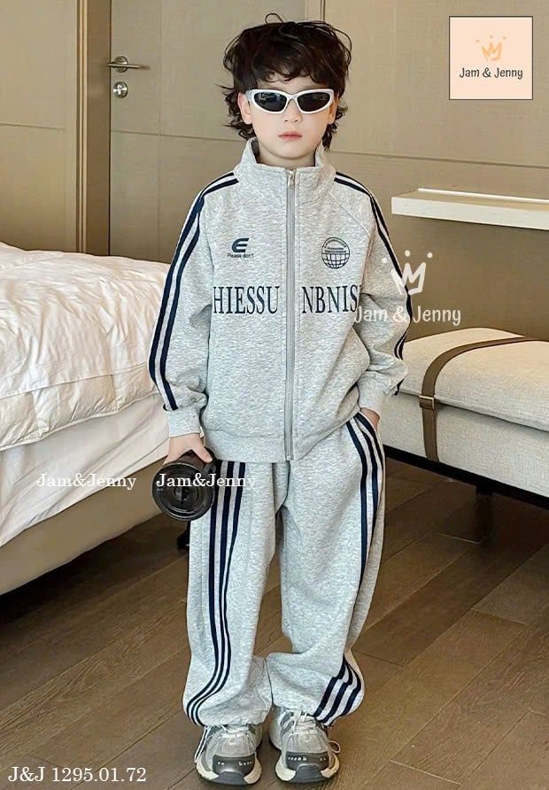 JJ 1295 - Bộ nỉ da cá Jam & Jenny kéo khóa Hiessu 2 màu bé trai size 2-12y