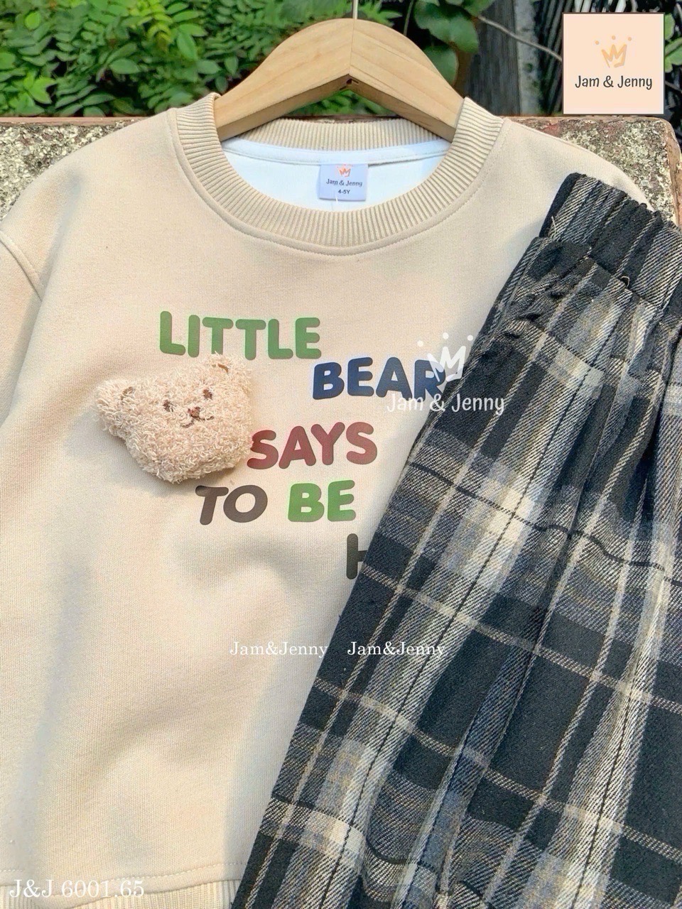 JJ 6001 - Bộ nỉ Jam & Jenny / Chohee màu nâu vintage + quần caro bé gái size 2-12y
