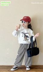 M5577 - Bộ nỉ Mia Kids áo ghi hình cún The Cozydog - quần kẻ đen size 2 - 12y