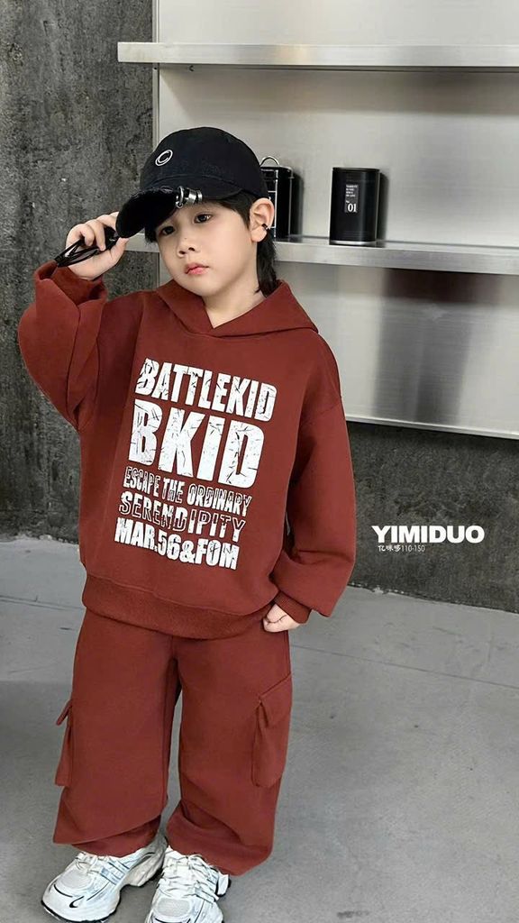 C62603 - Bộ nỉ hai da hoodie Battlekid 2 màu be/ đỏ cam bé trai size 110-150