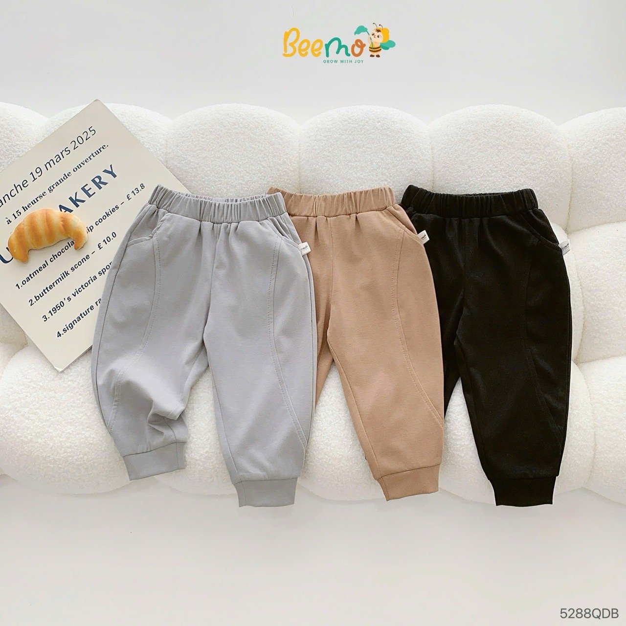 Quần cotton bo gấu Beemo đường viền cho bé size 1-6y