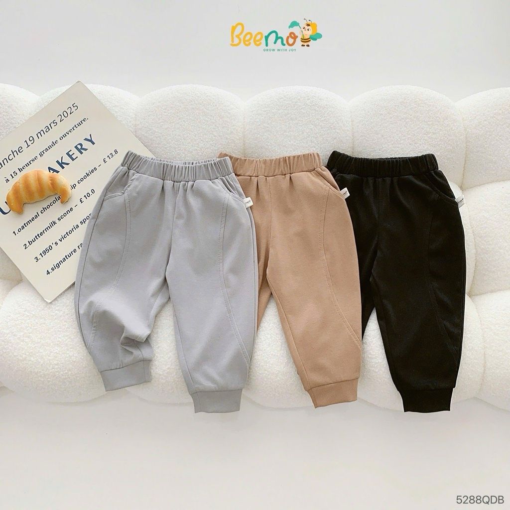 Quần cotton bo gấu Beemo đường viền cho bé size 1-6y